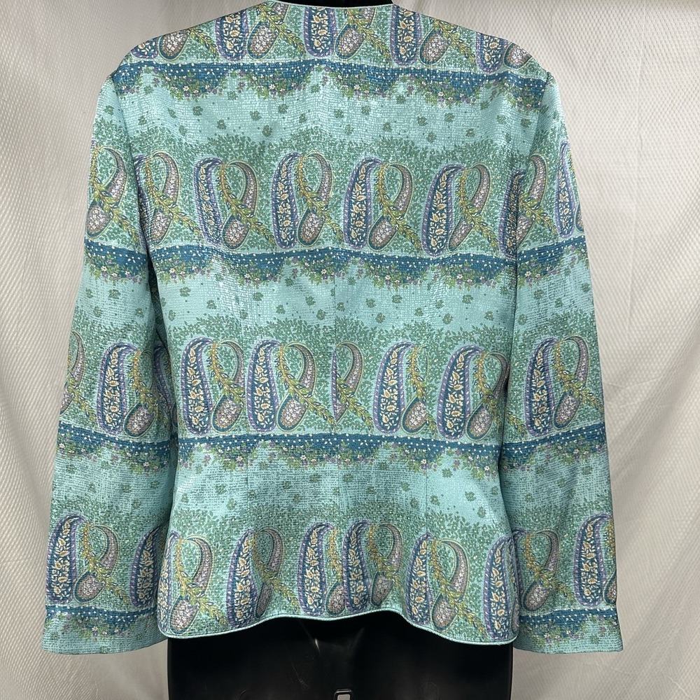 Adrianna Papell Women's Blue Paisley Silk Blazer Jacket Size 8 Teal Jacket - Picture 4 of 5